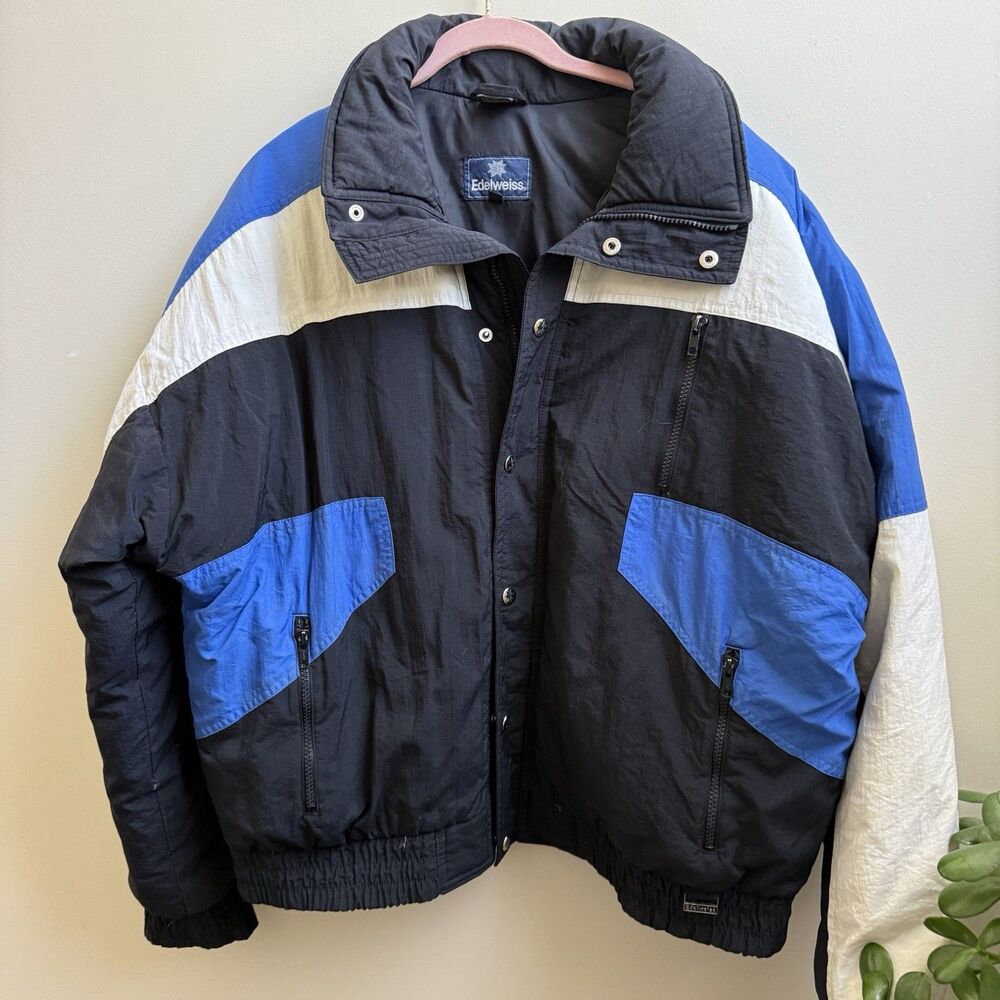 Vintage Edelweiss Skiwear Jacket Down Fill  Colorblock Retro 80-90s Sz XL  Retro